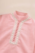 Candy Pink Mirror Embroidery Kurta ~ Cotton Chambray