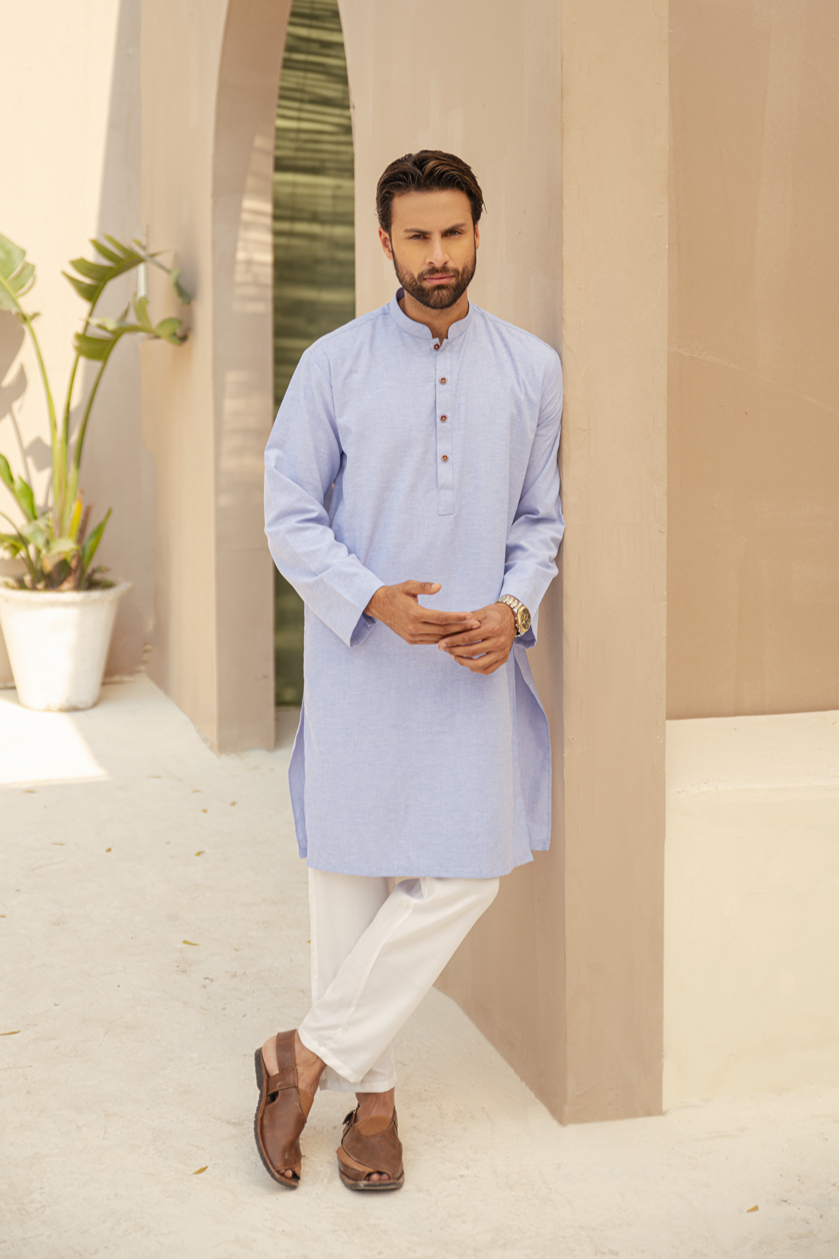 Sky Blue Jacquard Kurta (1 Piece)