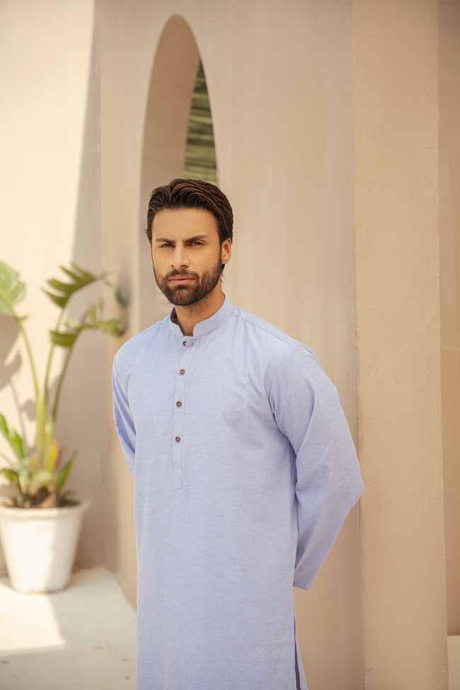Sky Blue Jacquard Kurta (1 Piece) Main Image