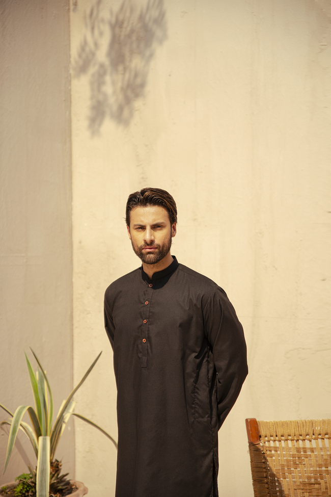 Obsidian Black Cotton Silk Kurta (1 Piece) Main Image