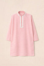 Candy Pink Mirror Embroidery Kurta ~ Cotton Chambray