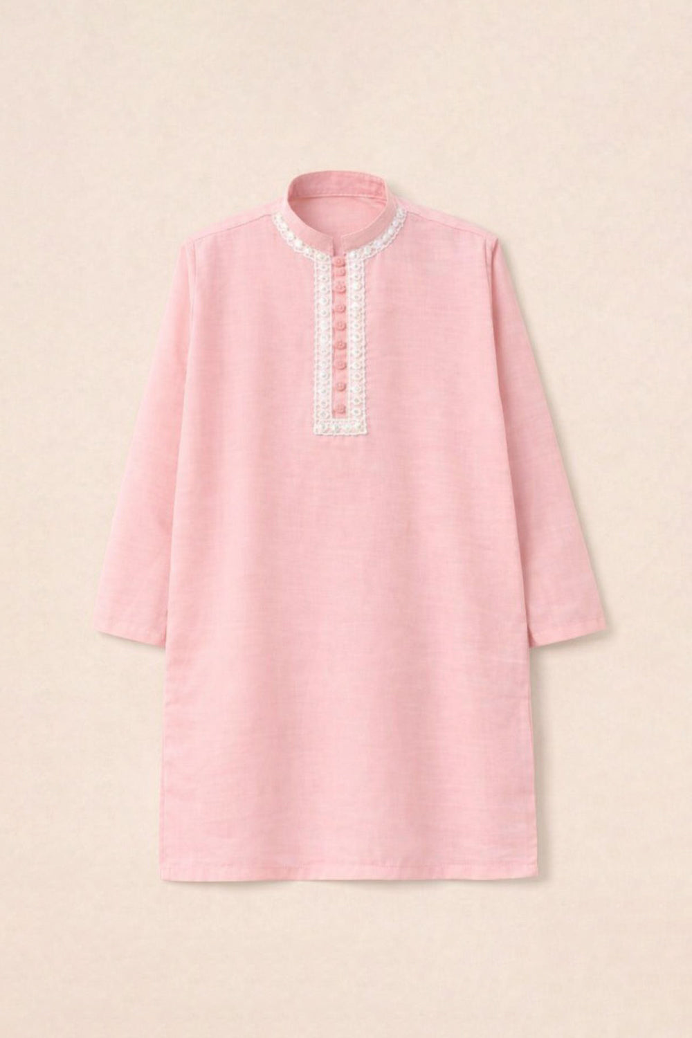 Candy Pink Mirror Embroidery Kurta ~ Cotton Chambray