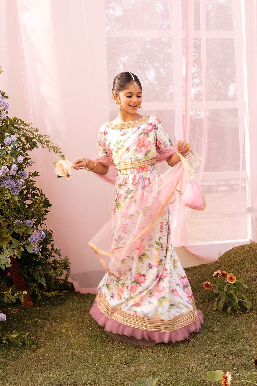 Floral Garden - Silk Lengha (4 Piece Set)