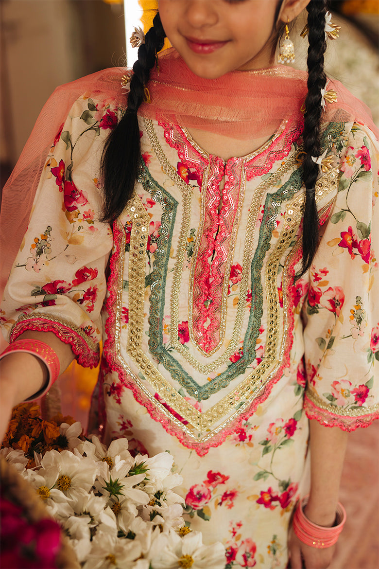 Rashk-e-Chaman - Floral Print Embellished Gharara Set 4 pc