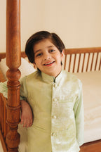 Mint Silk Jamawar Waistcoat
