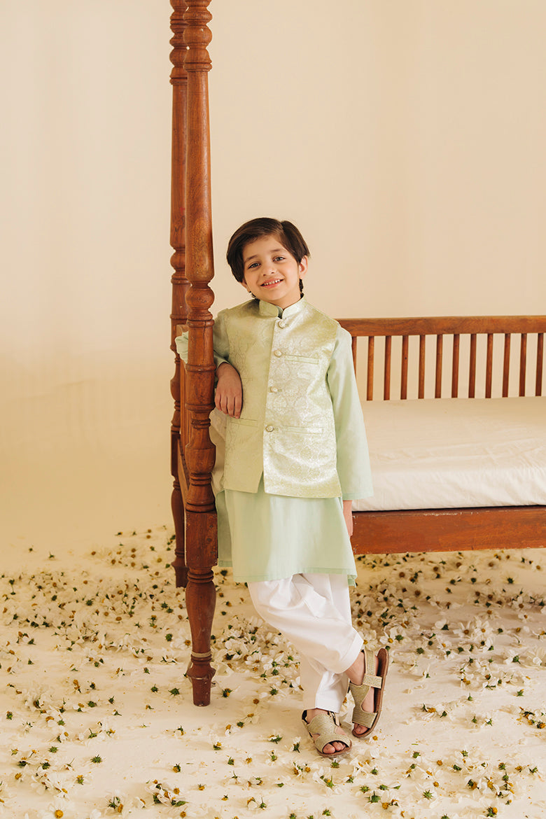 Mint Silk Jamawar Waistcoat