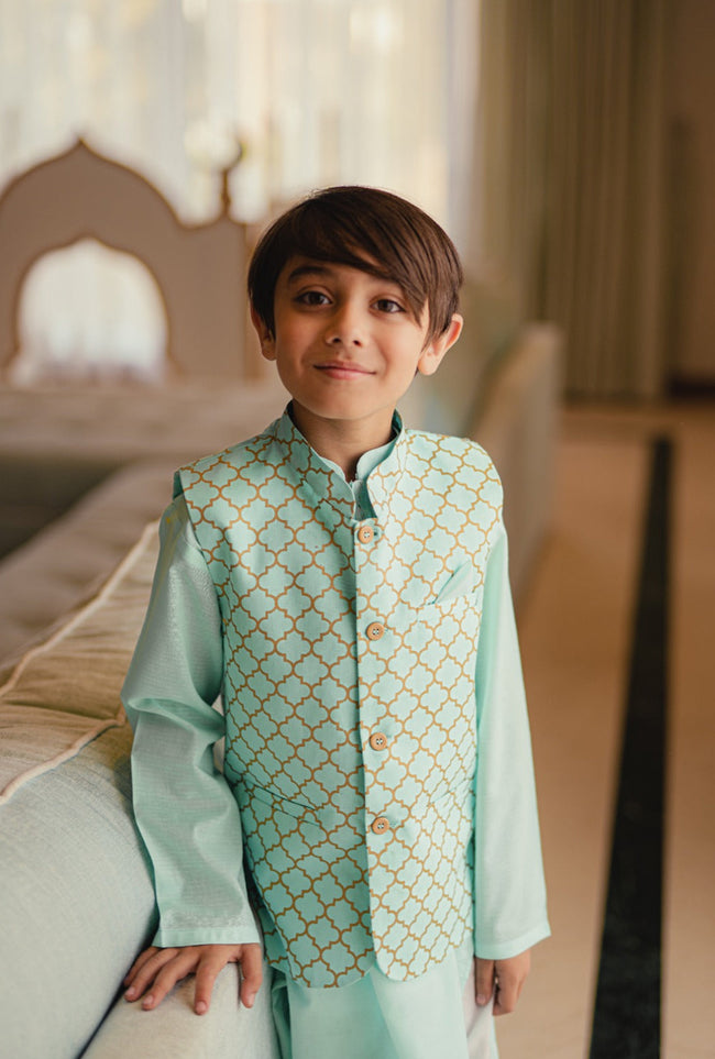 Turquoise & Gold Waistcoat Hover Image