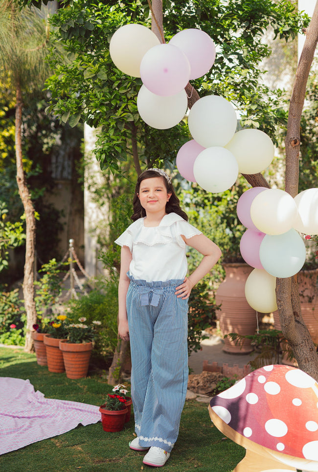 Blue & White High Waisted Pants Main Image