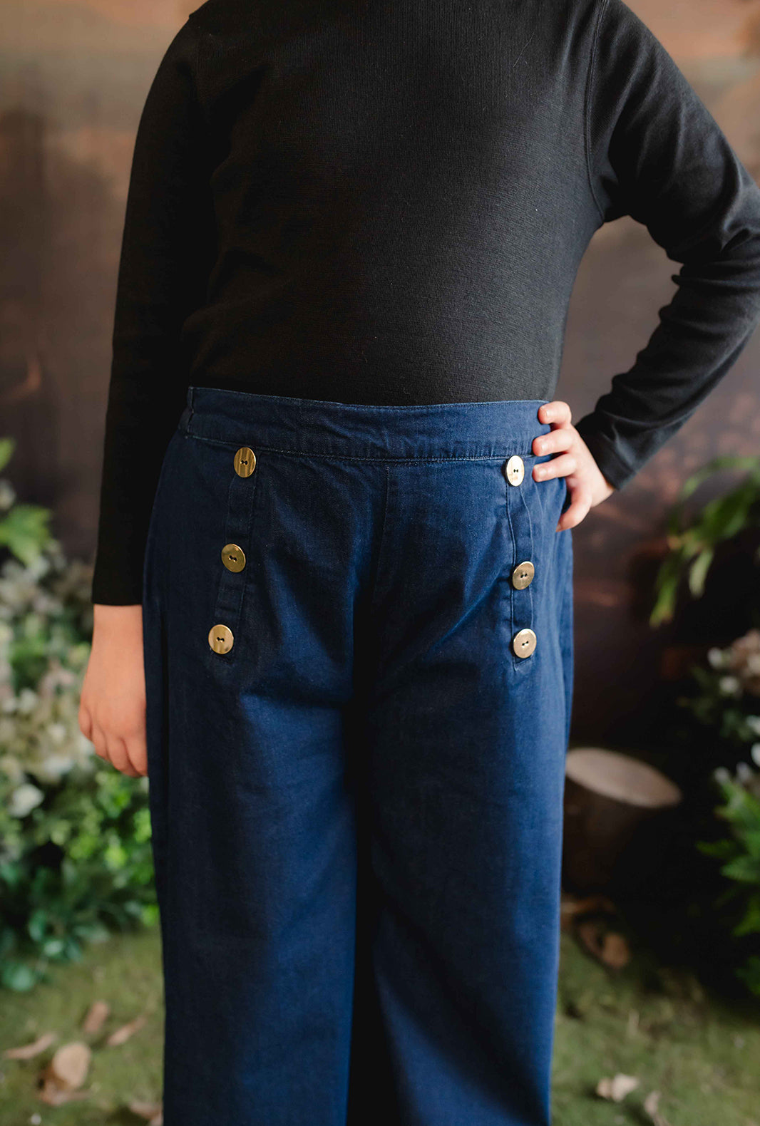 Navy Blue Wide Leg Denim Pants
