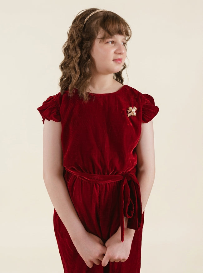 Maroon Velvet Jumpsuit Main Image