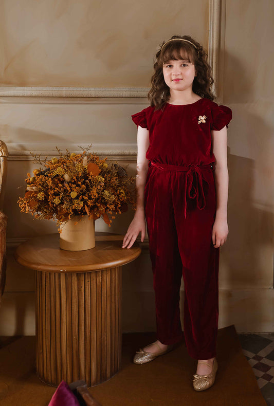 Maroon Velvet Jumpsuit