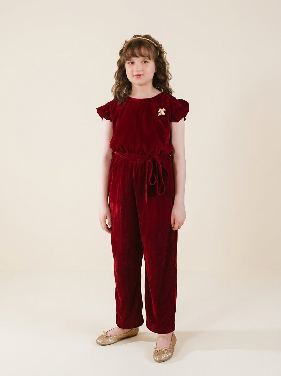 Maroon Velvet Jumpsuit