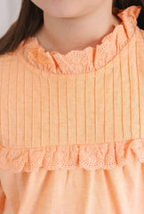 Soft Peach Lace Ruffled Collar Blouse