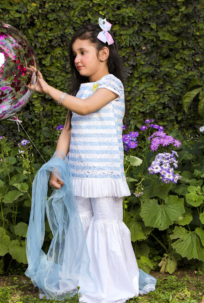 Blue Bell Lace Gharara Set - 3 PC Hover Image