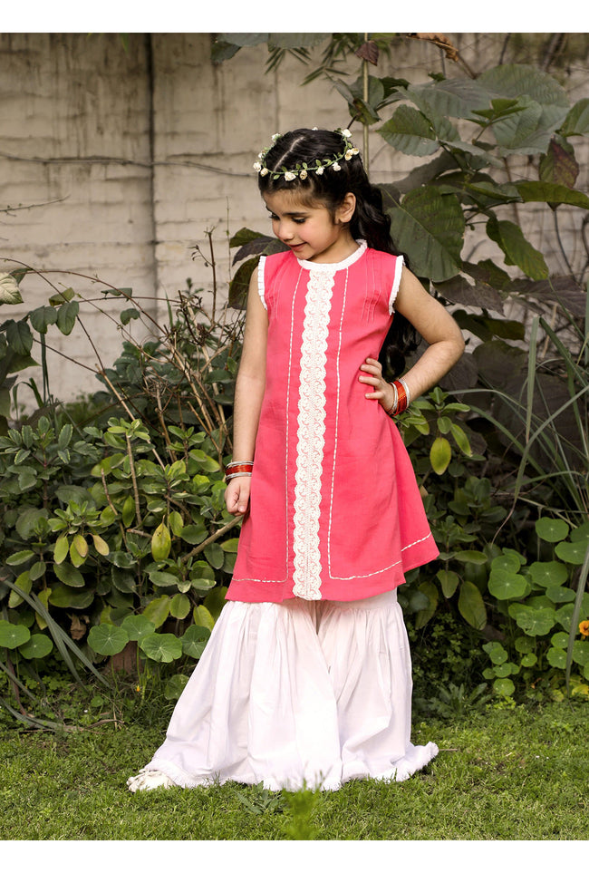 Coral Carnation Gharara Set - 2PC Hover Image