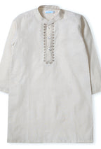 Beige & White Striped Embroidered Suit