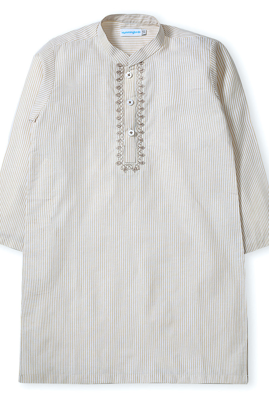 Beige & White Striped Embroidered Kurta