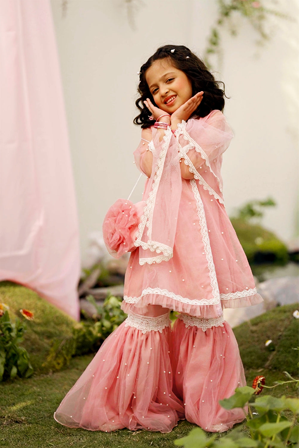 Pink Rose & Pearl - Gharara Set (4 Piece Set)
