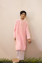 Candy Pink Mirror Embroidery Kurta ~ Cotton Chambray