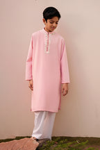 Candy Pink Mirror Embroidery Kurta ~ Cotton Chambray