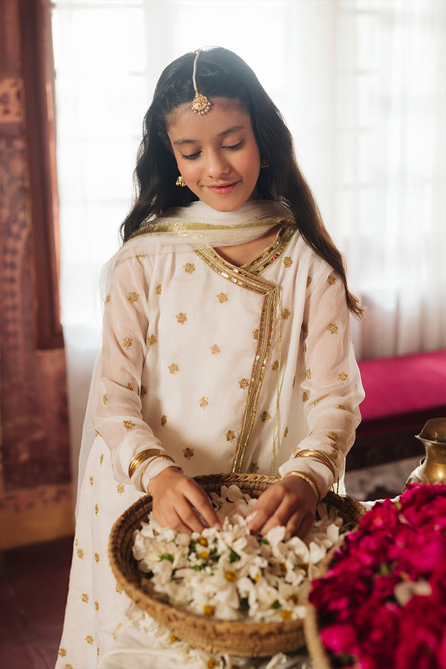 Nargis - White & Gold embroidered Angrakha Suit (4-Pcs) Main Image