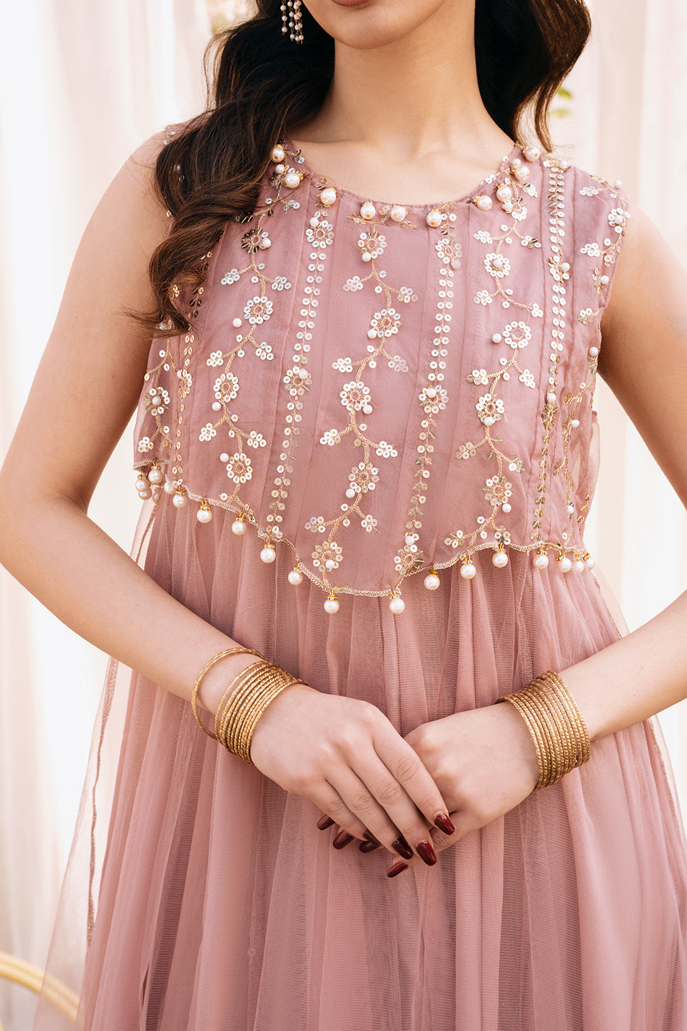 Champagne & Gold - Embroidered Dress (with Sleeves)