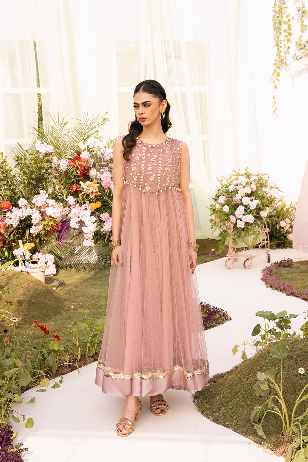 Champagne & Gold - Embroidered Dress (with Sleeves)