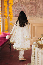 Nargis - White & Gold embroidered Angrakha Suit (4-Pcs)
