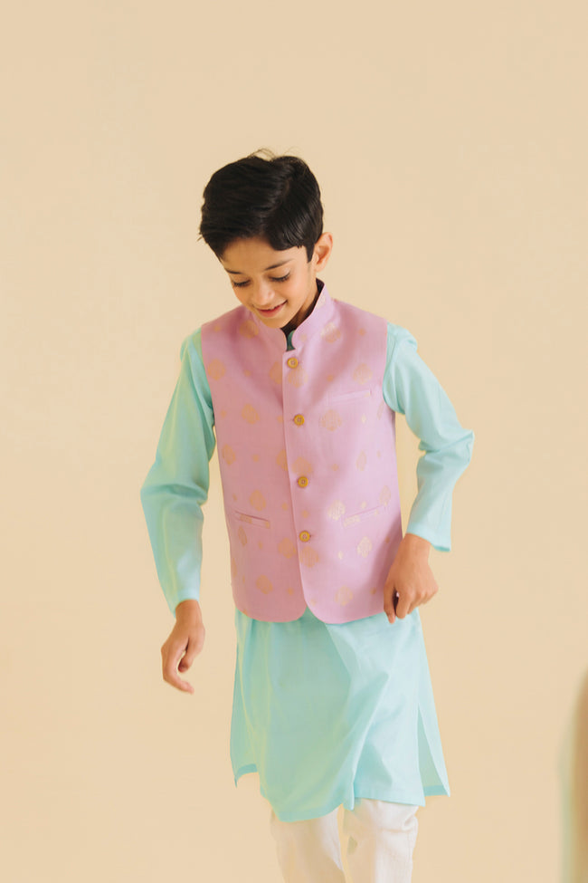 Lavender & Gold Jacquard Waistcoat Hover Image