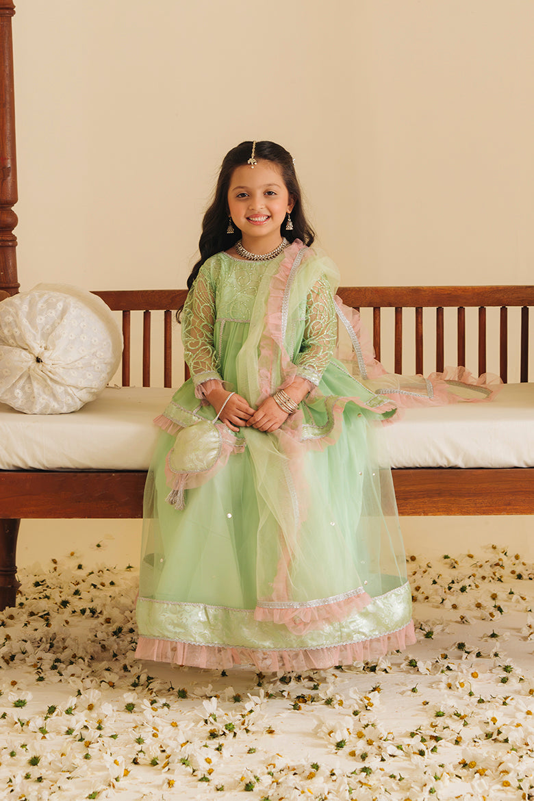 Zinnia Mint & Peach Lengha Set 4 PC
