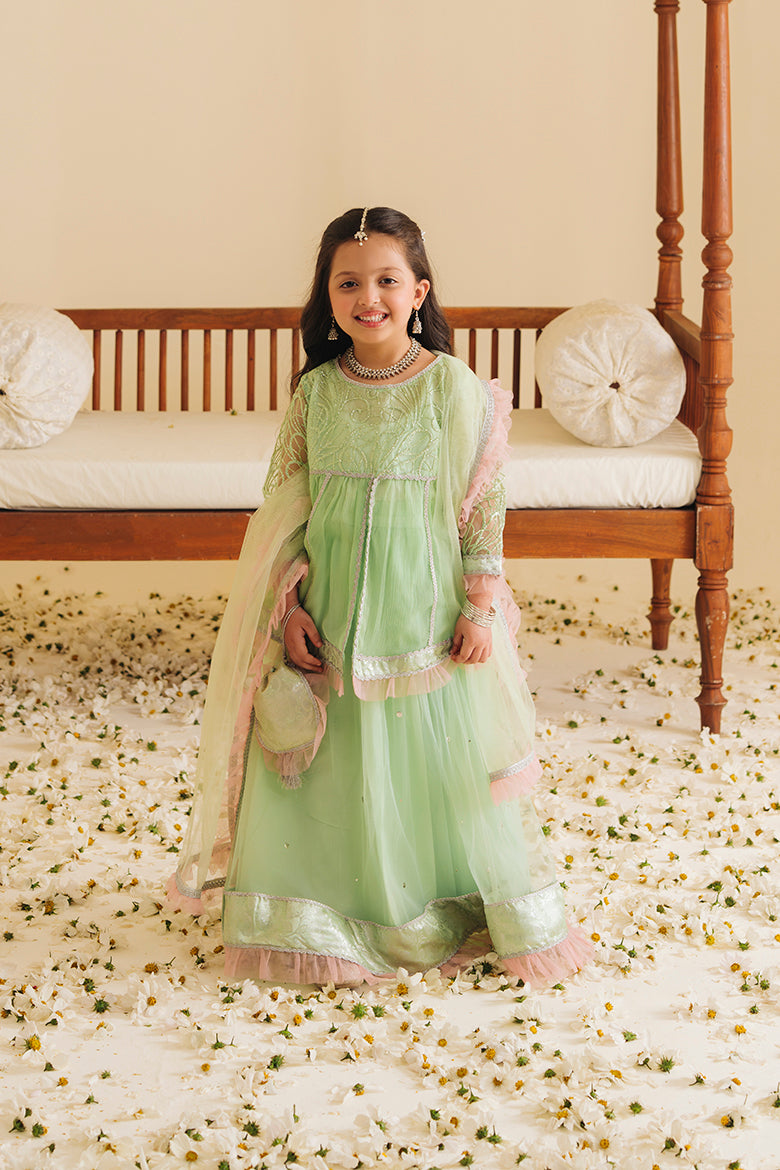 Zinnia Mint & Peach Lengha Set 4 PC
